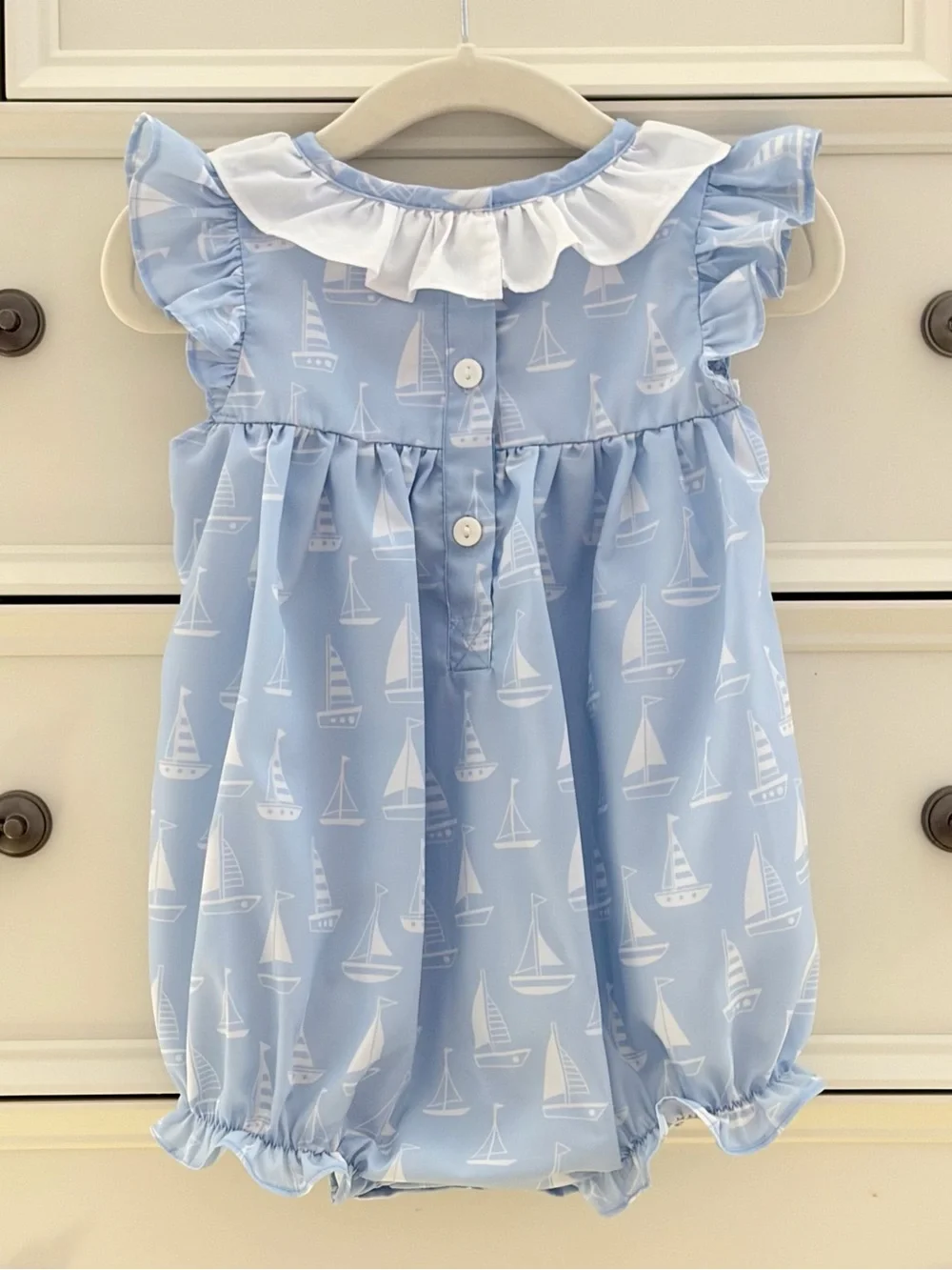 EUC Cecil & Lou Light Blue Sailboat Bubble Romper Size 9 Months